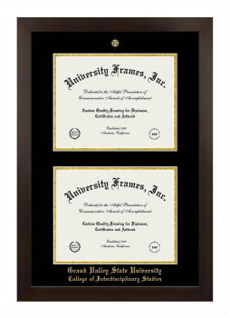 Grand Valley State University College of Interdisciplinary Studies Double Diploma Frame in Manhattan Espresso with Black & Gold Mats for document: 8 1/2"h x 11"w  , document: 8 1/2"h x 11"w  