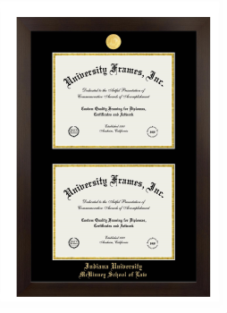 Indiana University McKinney School of Law Double Diploma Frame in Manhattan Espresso with Black & Gold Mats for document: 8 1/2"h x 11"w  , document: 8 1/2"h x 11"w  