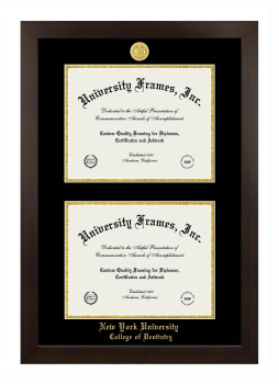 New York University College of Dentistry Double Diploma Frame in Manhattan Espresso with Black & Gold Mats for document: 8 1/2"h x 11"w  , document: 8 1/2"h x 11"w  