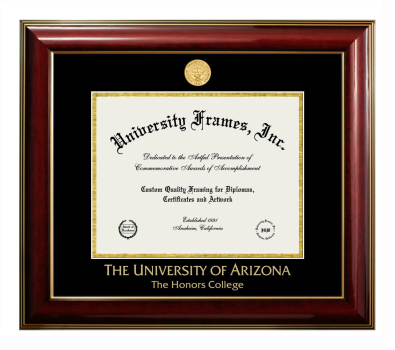University of Arizona The Honors College Diploma Frame in Classic Mahogany with Gold Trim with Black & Gold Mats for document: 8 1/2"h x 11"w  