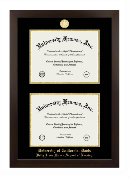 University of California, Davis Betty Irene Moore School of Nursing Double Diploma Frame in Manhattan Espresso with Black & Gold Mats for document: 8 1/2"h x 11"w  , document: 8 1/2"h x 11"w  
