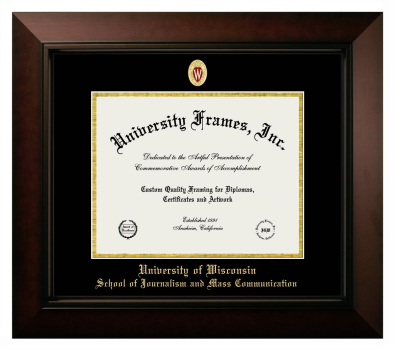 University of Wisconsin (Madison) School of Journalism and Mass Communication Diploma Frame in Legacy Black Cherry with Black & Gold Mats for document: 8 1/2"h x 11"w  