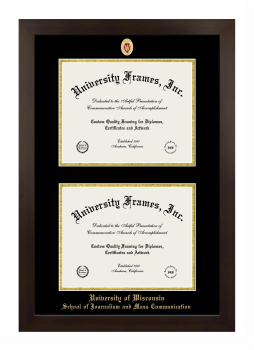 University of Wisconsin (Madison) School of Journalism and Mass Communication Double Diploma Frame in Manhattan Espresso with Black & Gold Mats for document: 8 1/2"h x 11"w  , document: 8 1/2"h x 11"w  
