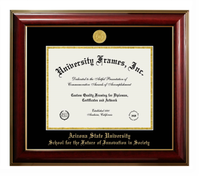 Arizona State University School for the Future of Innovation in Society Diploma Frame in Classic Mahogany with Gold Trim with Black & Gold Mats for document: 8 1/2"h x 11"w  