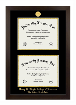 Henry B. Tippie College of Business University of Iowa Double Diploma Frame in Manhattan Espresso with Black & Gold Mats for document: 8 1/2"h x 11"w  , document: 8 1/2"h x 11"w  