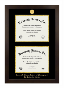 Henry B. Tippie School of Management University of Iowa Double Diploma Frame in Manhattan Espresso with Black & Gold Mats for document: 8 1/2"h x 11"w  , document: 8 1/2"h x 11"w  