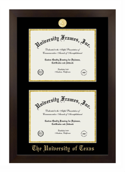 The University of Texas (Austin) Double Diploma Frame in Manhattan Espresso with Black & Gold Mats for document: 8 1/2"h x 11"w  , document: 8 1/2"h x 11"w  