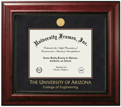 University of Arizona College of Engineering Diploma Frame in Executive with Mahogany Fillet with Black Suede Mat for document: 8 1/2"h x 11"w  