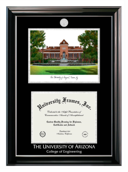 University of Arizona College of Engineering Double Opening with Campus Image (Stacked) Frame in Classic Ebony with Silver Trim with Black & Silver Mats for document: 8 1/2"h x 11"w  