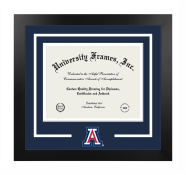 University of Arizona College of Nursing Logo Mat Frame in Manhattan Black with Navy Blue & White Mats for document: 8 1/2"h x 11"w  