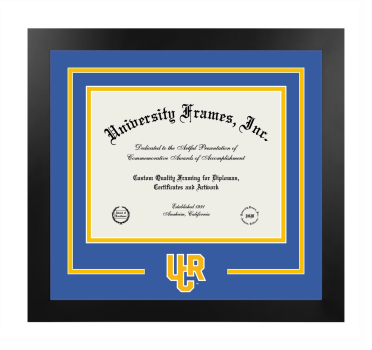 University of California Riverside School of Public Policy Logo Mat Frame in Manhattan Black with Royal Blue & Amber Mats for document: 8 1/2"h x 11"w  