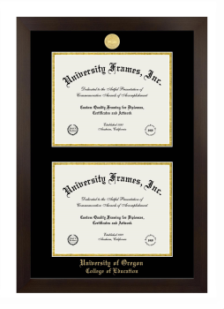 University of Oregon College of Education Double Diploma Frame in Manhattan Espresso with Black & Gold Mats for document: 8 1/2"h x 11"w  , document: 8 1/2"h x 11"w  