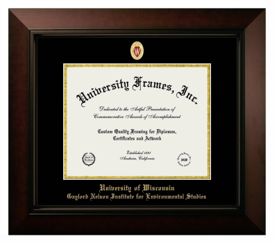 University of Wisconsin (Madison) Gaylord Nelson Institute for Environmental Studies Diploma Frame in Legacy Black Cherry with Black & Gold Mats for document: 8 1/2"h x 11"w  