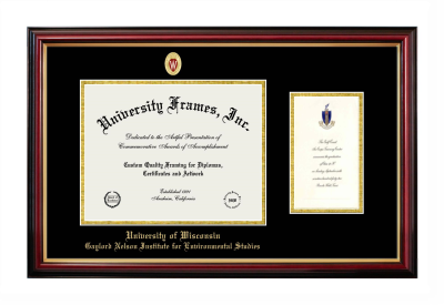 University of Wisconsin (Madison) Gaylord Nelson Institute for Environmental Studies Diploma with Announcement Frame in Petite Mahogany with Gold Trim with Black & Gold Mats for document: 8 1/2"h x 11"w  , diploma: 7"h x 4"w  