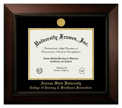 Arizona State University College of Nursing & Healthcare Innovation Diploma Frame in Legacy Black Cherry with Black & Gold Mats for document: 8 1/2"h x 11"w  