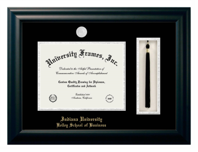 Indiana University Kelley School of Business Diploma with Tassel Box Frame in Satin Black with Black & Silver Mats for document: 8 1/2"h x 11"w  