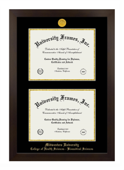 Midwestern University College of Health Sciences - Biomedical Sciences (Glendale, AZ) Double Diploma Frame in Manhattan Espresso with Black & Gold Mats for document: 8 1/2"h x 11"w  , document: 8 1/2"h x 11"w  