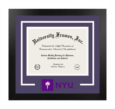 New York University School of Continuing and Professional Studies Logo Mat Frame in Manhattan Black with Purple & White Mats for document: 8 1/2"h x 11"w  