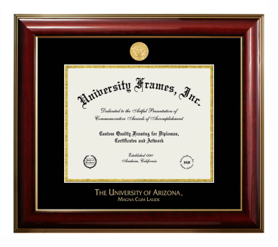 University of Arizona Magna Cum Laude Diploma Frame in Classic Mahogany with Gold Trim with Black & Gold Mats for document: 8 1/2"h x 11"w  