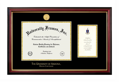 University of Arizona Magna Cum Laude Diploma with Announcement Frame in Petite Mahogany with Gold Trim with Black & Gold Mats for document: 8 1/2"h x 11"w  , diploma: 7"h x 4"w  
