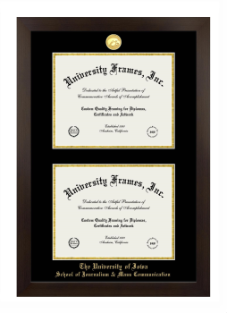 University of Iowa School of Journalism & Mass Communication Double Diploma Frame in Manhattan Espresso with Black & Gold Mats for document: 8 1/2"h x 11"w  , document: 8 1/2"h x 11"w  
