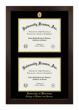 University of Wisconsin (Madison) College of Letters and Science Double Diploma Frame in Manhattan Espresso with Black & Gold Mats for document: 8 1/2"h x 11"w  , document: 8 1/2"h x 11"w  