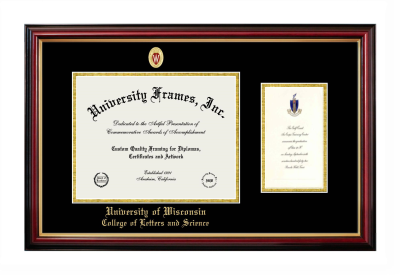 University of Wisconsin (Madison) College of Letters and Science Diploma with Announcement Frame in Petite Mahogany with Gold Trim with Black & Gold Mats for document: 8 1/2"h x 11"w  , diploma: 7"h x 4"w  