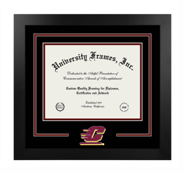 Central Michigan University College of Medicine Logo Mat Frame in Manhattan Black with Black & Maroon Mats for document: 8 1/2"h x 11"w  