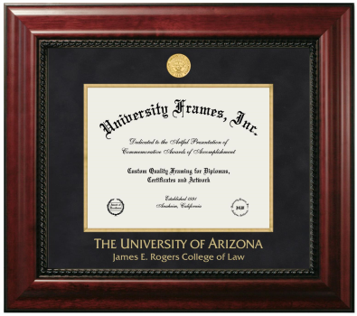 University of Arizona James E. Rogers College of Law Diploma Frame in Executive with Gold Fillet with Black Suede Mat for document: 8 1/2"h x 11"w  
