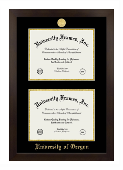 University of Oregon Double Diploma Frame in Manhattan Espresso with Black & Gold Mats for document: 8 1/2"h x 11"w  , document: 8 1/2"h x 11"w  