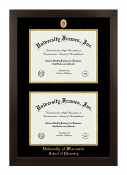 University of Wisconsin (Madison) School of Pharmacy Double Diploma Frame in Manhattan Espresso with Black & Gold Mats for document: 8 1/2"h x 11"w  , document: 8 1/2"h x 11"w  