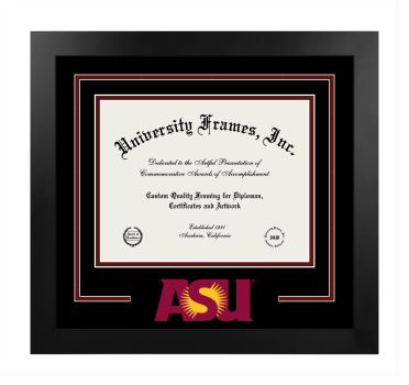 Arizona State University Graduate College Logo Mat Frame in Manhattan Black with Black & Maroon Mats for document: 8 1/2"h x 11"w  