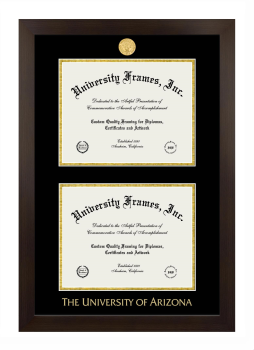 University of Arizona Double Diploma Frame in Manhattan Espresso with Black & Gold Mats for document: 8 1/2"h x 11"w  , document: 8 1/2"h x 11"w  