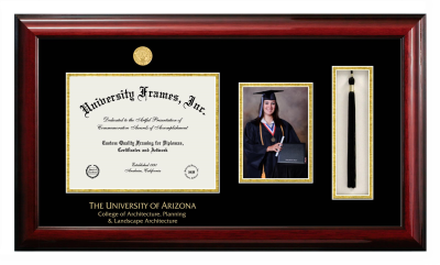 University of Arizona College of Architecture, Planning & Landscape Architecture Diploma with 5 x 7 Portrait & Tassel Box Frame in Classic Mahogany with Black & Gold Mats for document: 8 1/2"h x 11"w  