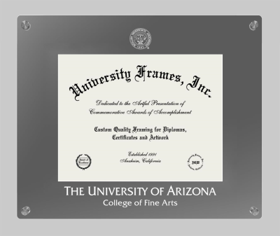 University of Arizona College of Fine Arts Lucent Clear-over-Smoke Frame in Lucent Smoke Moulding with Lucent Smoke Mat for document: 8 1/2"h x 11"w  