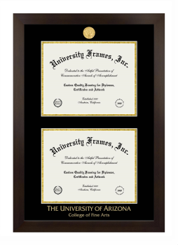 University of Arizona College of Fine Arts Double Diploma Frame in Manhattan Espresso with Black & Gold Mats for document: 8 1/2"h x 11"w  , document: 8 1/2"h x 11"w  
