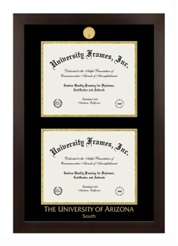 University of Arizona South Double Diploma Frame in Manhattan Espresso with Black & Gold Mats for document: 8 1/2"h x 11"w  , document: 8 1/2"h x 11"w  