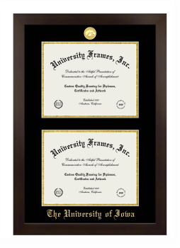 University of Iowa Double Diploma Frame in Manhattan Espresso with Black & Gold Mats for document: 8 1/2"h x 11"w  , document: 8 1/2"h x 11"w  