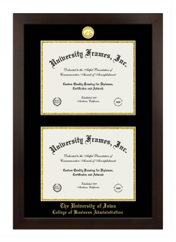 University of Iowa College of Business Administration Double Diploma Frame in Manhattan Espresso with Black & Gold Mats for document: 8 1/2"h x 11"w  , document: 8 1/2"h x 11"w  