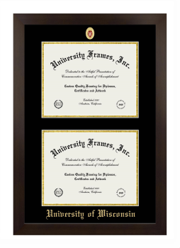 University of Wisconsin (Madison) Double Diploma Frame in Manhattan Espresso with Black & Gold Mats for document: 8 1/2"h x 11"w  , document: 8 1/2"h x 11"w  