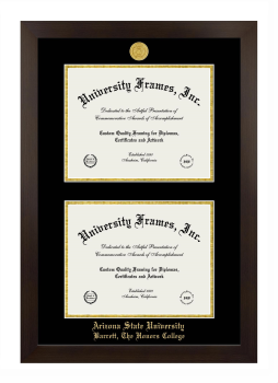 Arizona State University Barrett, The Honors College Double Diploma Frame in Manhattan Espresso with Black & Gold Mats for document: 8 1/2"h x 11"w  , document: 8 1/2"h x 11"w  