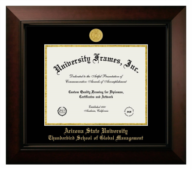 Arizona State University Thunderbird School of Global Management Diploma Frame in Legacy Black Cherry with Black & Gold Mats for document: 8 1/2"h x 11"w  