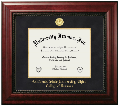 California State University, Chico College of Business Diploma Frame in Executive with Gold Fillet with Black Suede Mat for document: 8 1/2"h x 11"w  