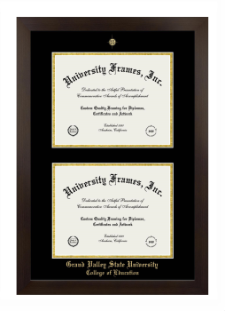 Grand Valley State University College of Education Double Diploma Frame in Manhattan Espresso with Black & Gold Mats for document: 8 1/2"h x 11"w  , document: 8 1/2"h x 11"w  