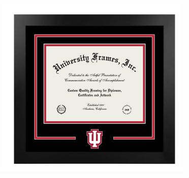 Indiana University School of Nursing Logo Mat Frame in Manhattan Black with Black & Red Mats for document: 8 1/2"h x 11"w  
