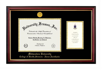 Midwestern University College of Health Sciences - Nurse Anesthesia (Glendale, AZ) Diploma with Announcement Frame in Petite Mahogany with Gold Trim with Black & Gold Mats for document: 8 1/2"h x 11"w  , diploma: 7"h x 4"w  