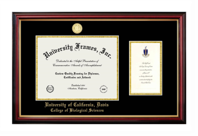 University of California Davis College of Biological Sciences Diploma with Announcement Frame in Petite Mahogany with Gold Trim with Black & Gold Mats for document: 8 1/2"h x 11"w  , diploma: 7"h x 4"w  