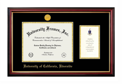 University of California Riverside Diploma with Announcement Frame in Petite Mahogany with Gold Trim with Black & Gold Mats for document: 8 1/2"h x 11"w  , diploma: 7"h x 4"w  