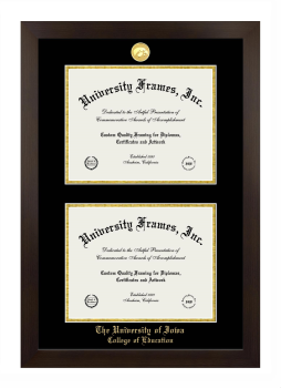 University of Iowa College of Education Double Diploma Frame in Manhattan Espresso with Black & Gold Mats for document: 8 1/2"h x 11"w  , document: 8 1/2"h x 11"w  