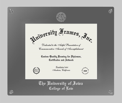 University of Iowa College of Law Lucent Clear-over-Smoke Frame in Lucent Smoke Moulding with Lucent Smoke Mat for document: 8 1/2"h x 11"w  